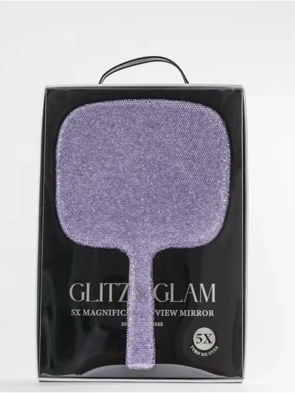 Glitz & Glam Purple Glitter Hand Mirror - 5X Magnification